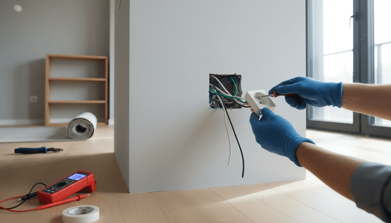 Electrician installing a wall outlet in a Colorado Springs home