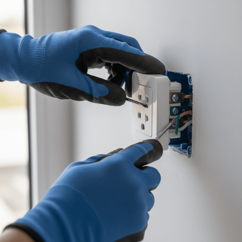 Electrician installing a residential outlet in a Colorado Springs home